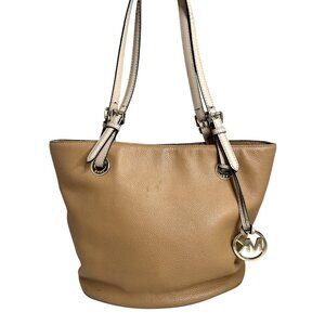 Michael Kors Tan Leather Shoulder Tote Bag With Gold-Tone Hardware